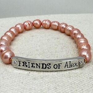 Friends of Alex Pink Pearl Bracelet Silver Tone Brass Bead Stretch Spring Colors